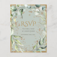 Rustic Greenery Gold Glitter Wedding RSVP