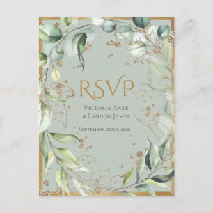 Rustic Greenery Gold Glitter Wedding RSVP Briefkaart