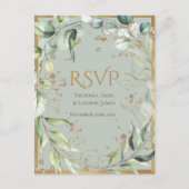 Rustic Greenery Gold Glitter Wedding RSVP Briefkaart (Voorkant)