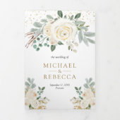 Rustic Greenery Gold Ivory Floral Wedding Drieluik Uitnodiging (Cover)