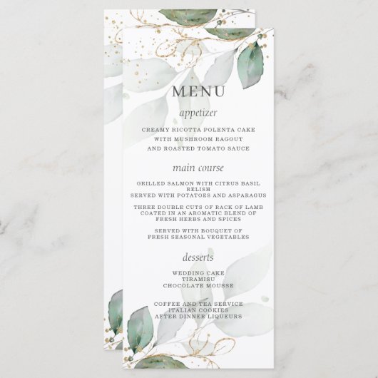 Rustic Greenery Gold Leaves Wedding Menu (Voorkant / Achterkant)