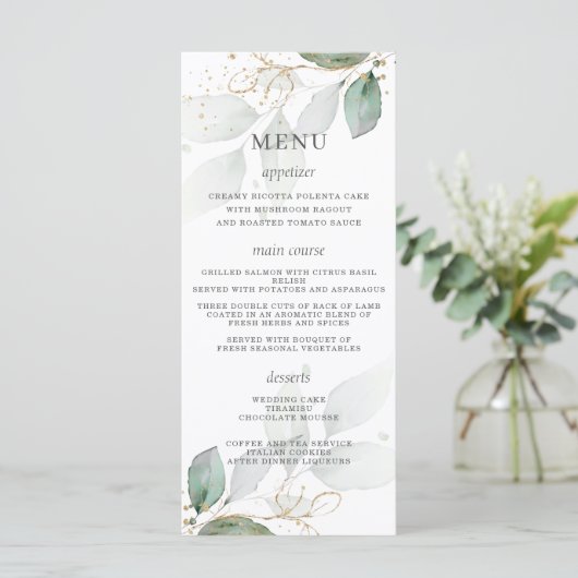 Rustic Greenery Gold Leaves Wedding Menu (Staand voorkant)