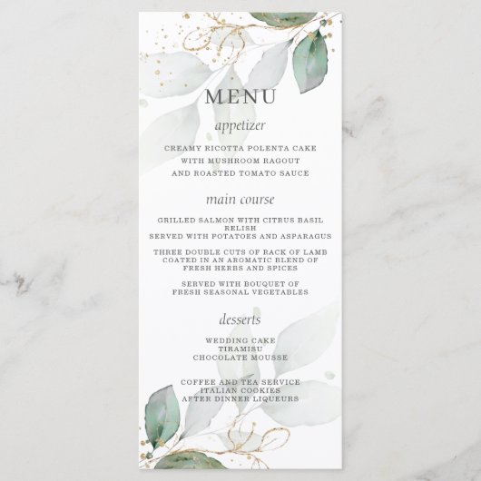 Rustic Greenery Gold Leaves Wedding Menu (Voorkant)