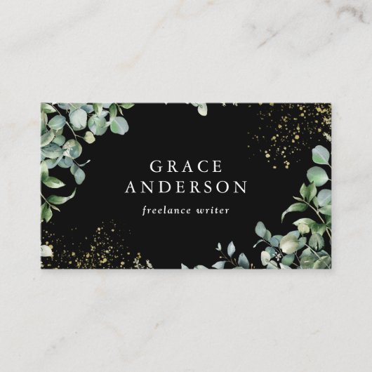 Rustic Greenery Gold Navy Blue Eucalyptus QR Code Visitekaartje (Voorkant)