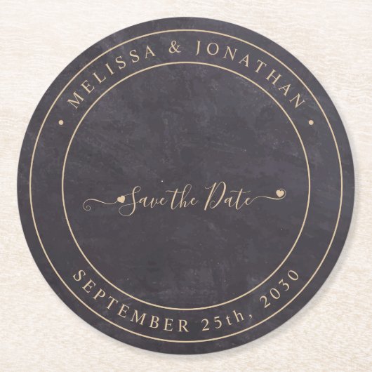 Rustic Greenery Gold Wedding Save the Date Ronde Kartonnen Onderzetter (Voorkant)