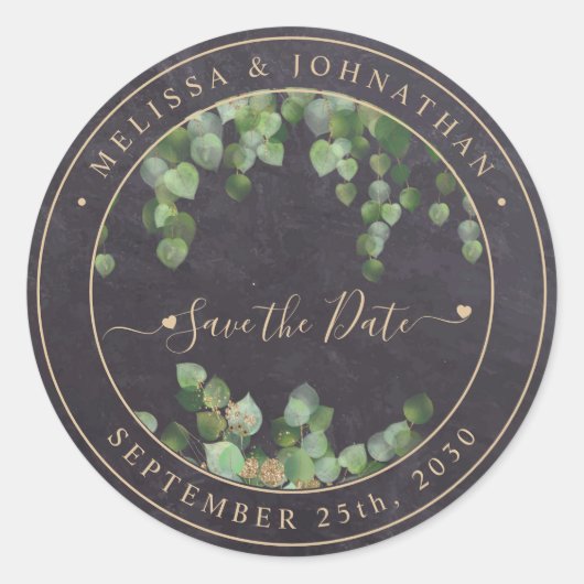Rustic Greenery Gold Wedding Save the Date Ronde Sticker (Voorkant)