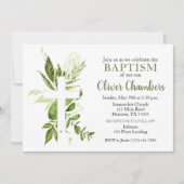 Rustic Greenery Green Cross Boy Baptisme Kaart (Voorkant)