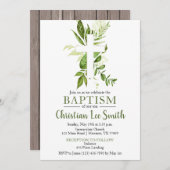 Rustic Greenery Green Cross Boy Baptisme Kaart (Voorkant / Achterkant)