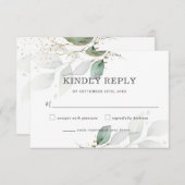 Rustic Greenery Green Leaves Botanical Wedding RSVP Kaartje (Voorkant / Achterkant)