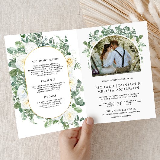 Rustic Greenery Ivory Floral Photo QR Code Wedding