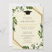 Rustic Greenery Ivory Gold Floral Afstuderen Kaart (Voorkant)