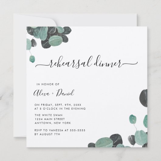 Rustic Greenery Kraft Rehearsal Dinner Invitations Kaart (Voorkant)