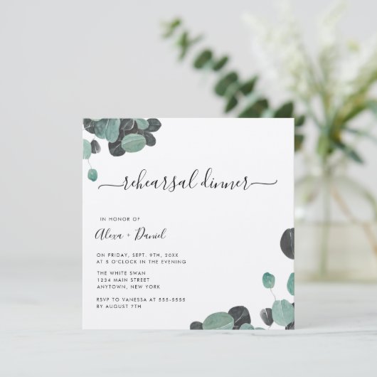 Rustic Greenery Kraft Rehearsal Dinner Invitations Kaart (Staand voorkant)