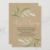 Rustic greenery kraft tweet sekseneutraal kaart (Voorkant / Achterkant)