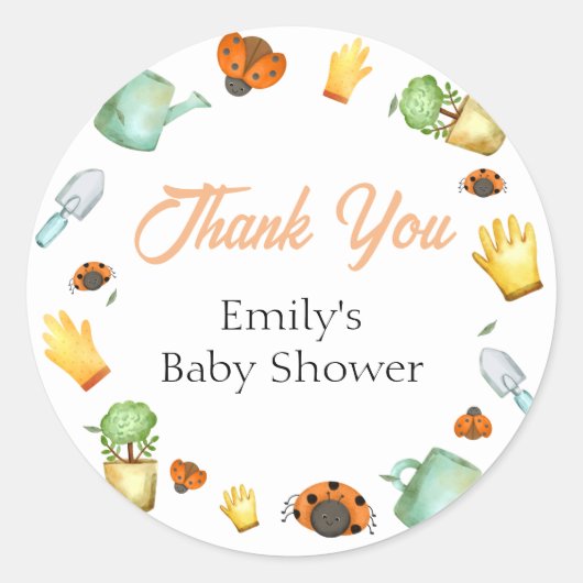 Rustic Greenery Ladybug Garden Baby shower Ronde Sticker (Voorkant)