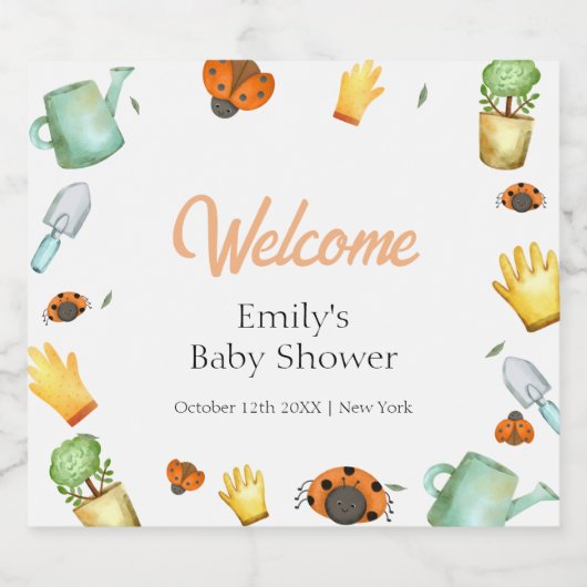 Rustic Greenery Ladybug Garden Baby shower Sparkling Wijnetiket (Enkel label)