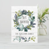 Rustic Greenery Laurel Wreath Family Moving Aankondiging (Staand voorkant)