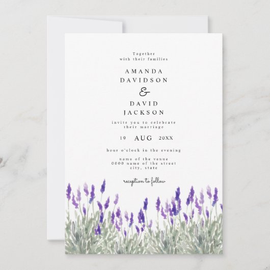 Rustic Greenery Lavender Lila Garden Wedding Kaart (Voorkant)