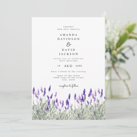 Rustic Greenery Lavender Lila Garden Wedding Kaart (Staand voorkant)