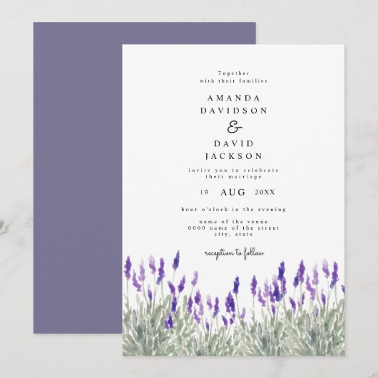 Rustic Greenery Lavender Lila Garden Wedding Kaart (Voorkant / Achterkant)