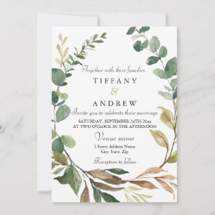 Rustic Greenery Leaf Wreath Modern Wedding Kaart