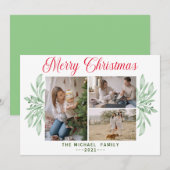 Rustic Greenery Leaves 3 Foto Merry Kerstho Feestdagenkaart (Voorkant / Achterkant)