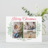 Rustic Greenery Leaves 3 Foto Merry Kerstho Feestdagenkaart (Staand voorkant)