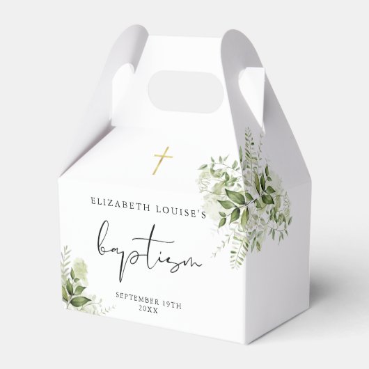 Rustic Greenery Leaves Elegant Baptisme Bedankdoosjes (Voorkant Zijde)
