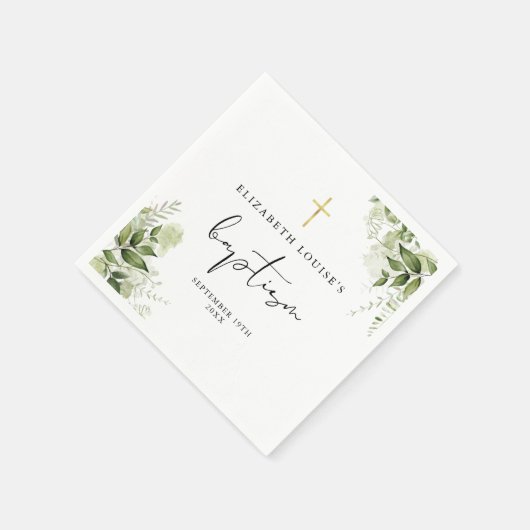 Rustic Greenery Leaves Elegant Baptisme Servet (Hoek)