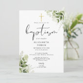 Rustic Greenery Leaves Elegant Monogram Baptisme Kaart (Staand voorkant)