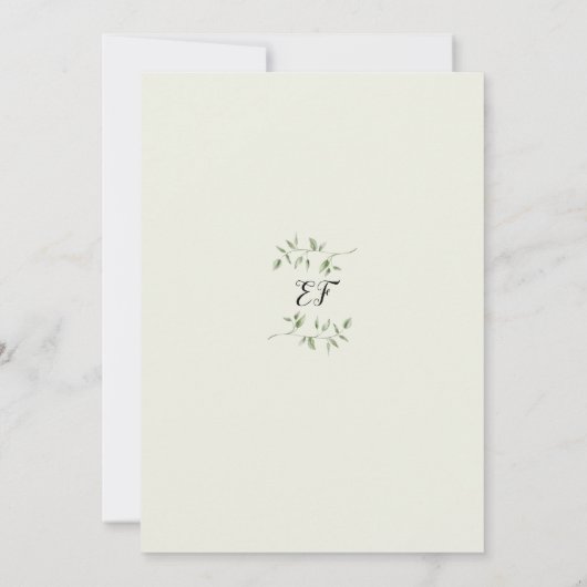 Rustic Greenery Leaves Elegant Monogram Baptisme Kaart (Achterkant)