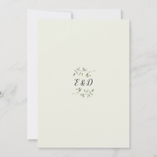 Rustic Greenery Leaves Elegant Monogram Wedding Kaart (Achterkant)
