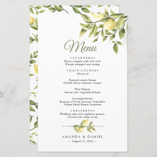 Rustic Greenery Lemons Wedding Menu