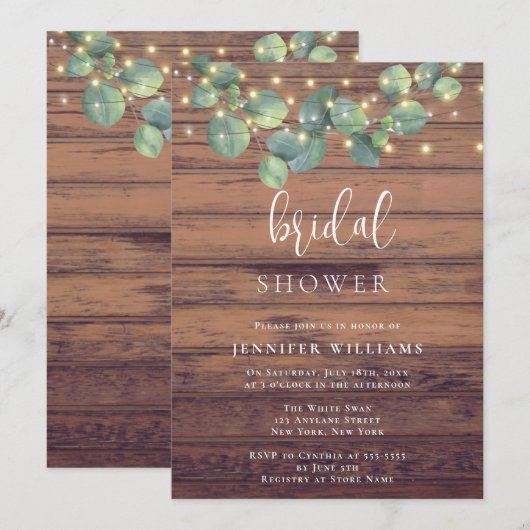 Rustic Greenery Lights Bridal Shower Kaart (Voorkant / Achterkant)