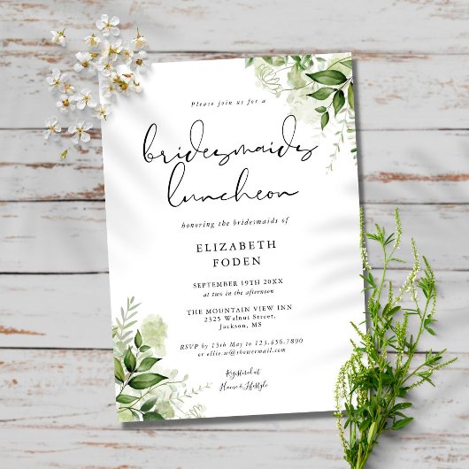 Rustic Greenery Monogram Bridesmaids Luncheon Invi Kaart