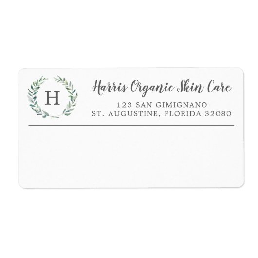 Rustic Greenery Monogram Business Shipping Etiket (Voorkant)