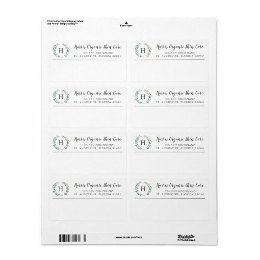 Rustic Greenery Monogram Business Shipping Etiket (Full Sheet)