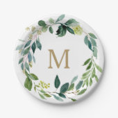 Rustic Greenery Monogram Papieren Borden Papieren Bordje (Voorkant)