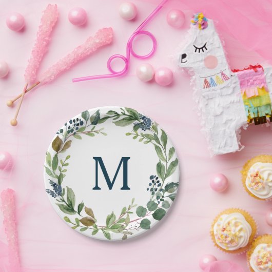 Rustic Greenery Monogram Vrijgezellenfeest Papier  Papieren Bordje (Feest)