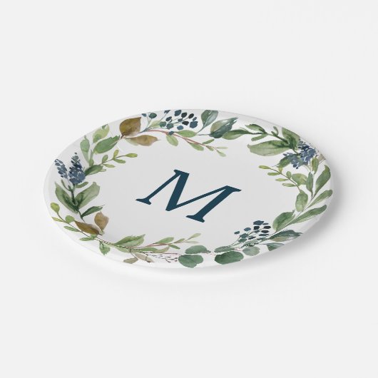 Rustic Greenery Monogram Vrijgezellenfeest Papier  Papieren Bordje (Gekanteld)