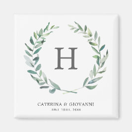 Rustic Greenery Monogram Wreath Wedding Magneet