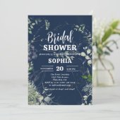 Rustic Greenery Navy blauw Vrijgezellenfeest Kaart (Staand voorkant)