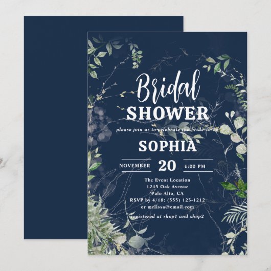 Rustic Greenery Navy blauw Vrijgezellenfeest Kaart (Voorkant / Achterkant)