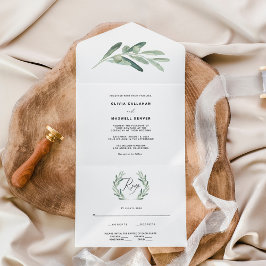 Rustic Greenery Olive Wedding All In One Uitnodiging