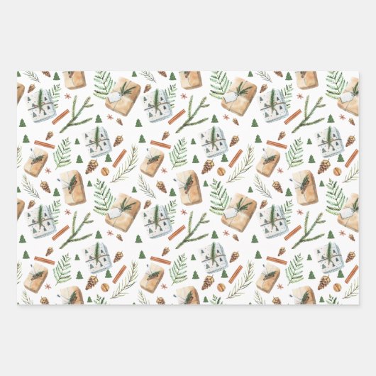 Rustic Greenery Pine kerst Berry Holiday Boho Inpakpapier Vel (Voorkant)