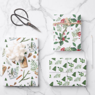 Rustic Greenery Pine kerst Berry Holiday Boho Inpakpapier Vel