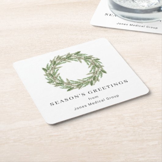 Rustic Greenery Pine Wreath Business Holiday Kartonnen Onderzetters (Schuin)