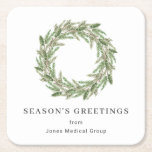 Rustic Greenery Pine Wreath Business Holiday Kartonnen Onderzetters<br><div class="desc">Eenvoudig vakantie papier onderzetter met een rustieke waterverf geschilderde dennen groene krans. Hieronder vindt u "Season's Greetings" samen met uw bedrijfsnaam. Deze aangepaste onderzetters zijn ideaal voor het toevoegen van een persoonlijke touch aan uw zakelijke kerstfeest. Coördinerende items beschikbaar in het volledige collectie. Als je hulp nodig hebt bij het...</div>