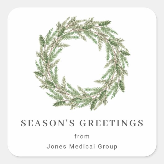 Rustic Greenery Pine Wreath Business Holiday Vierkante Sticker (Voorkant)