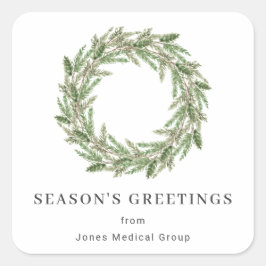 Rustic Greenery Pine Wreath Business Holiday Vierkante Sticker